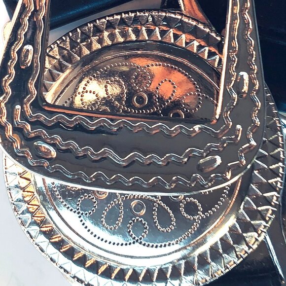 BELT High-End Black 100% Leather Silver Disc Wide Bo Ho Western Style - Picture 3 of 12
